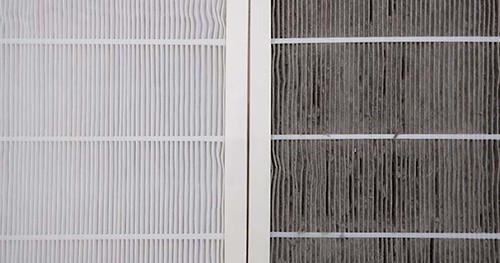 Image: a clean and dirty air filter posed side by side.