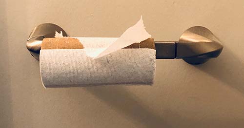 Image: an almost empty toilet paper roll.